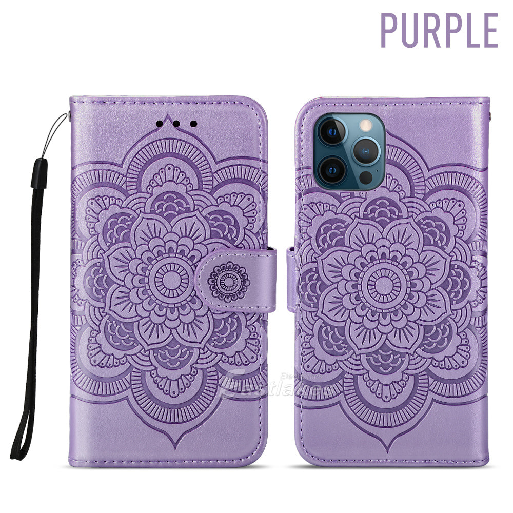 Floral Embossed Leather Wallet Case for iPhone 12 mini 11 Pro Max X XS XR - Eastlakes Electronics